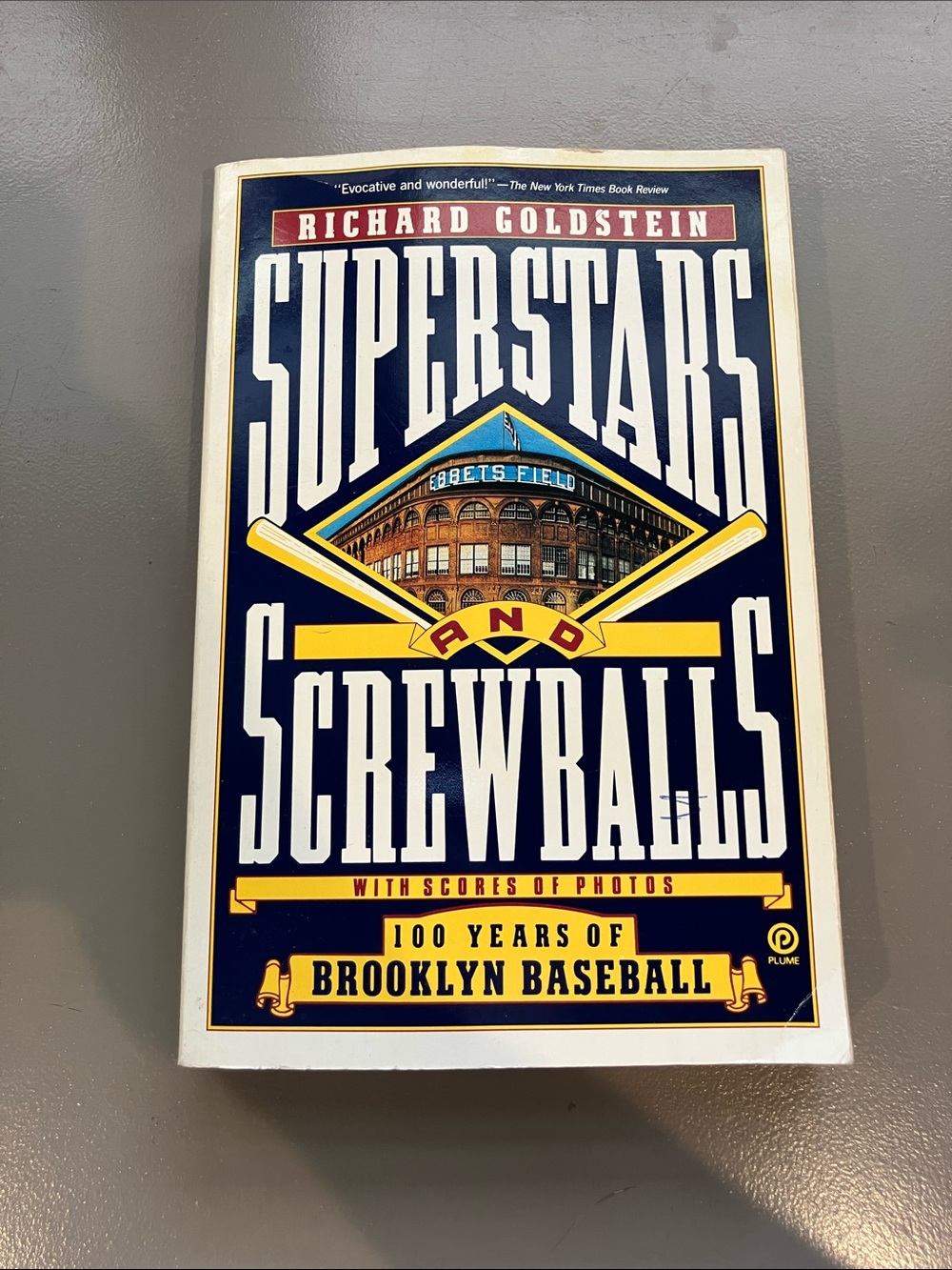 Superstars and Screwballs Book - Navy Blue & Yellow Cover